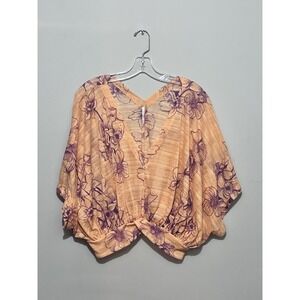Free People Womens S Coral One Dance Shirt Top Blouse Floral Boho Dolman Sleeves